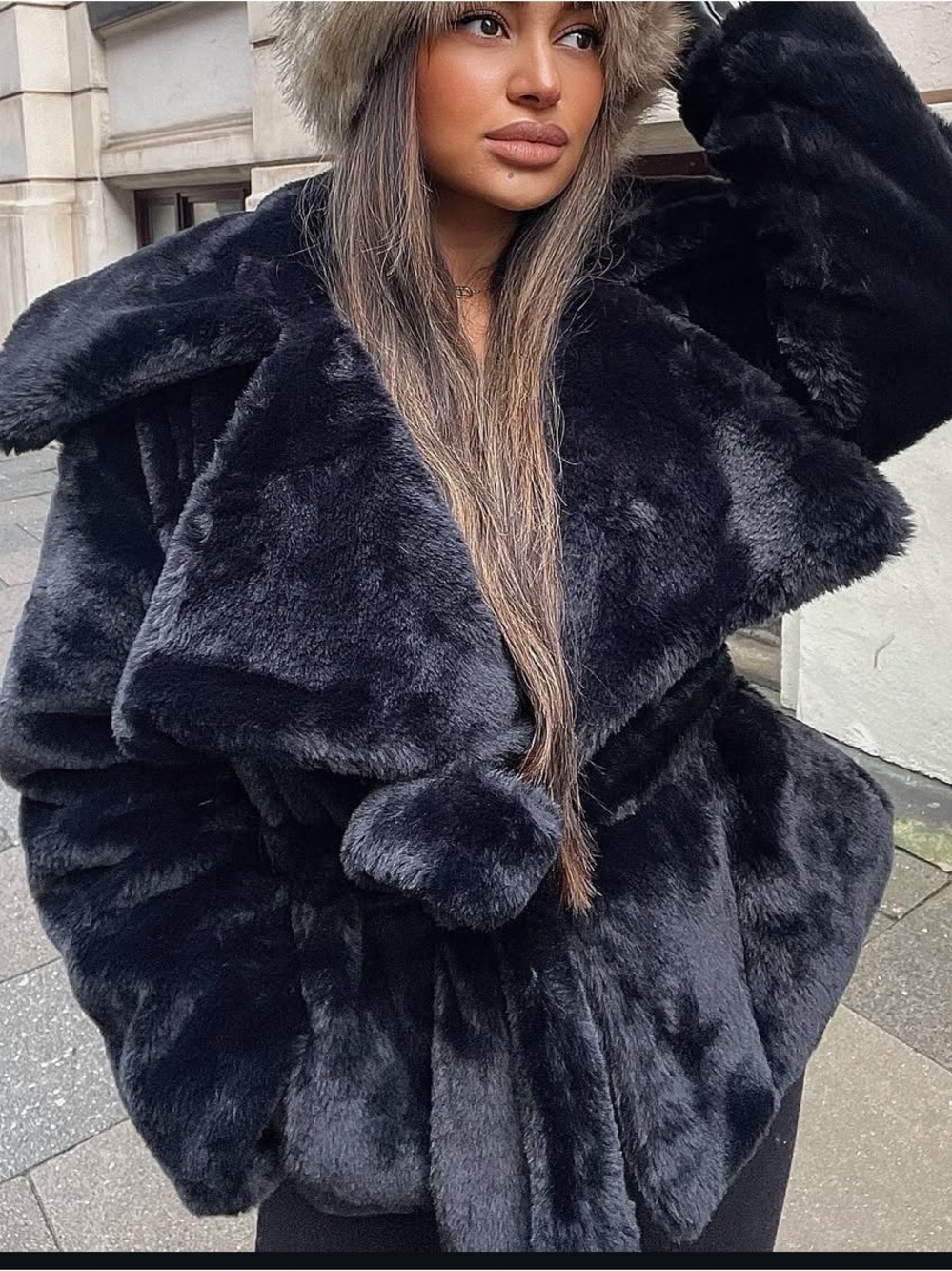 Fashion Nova Black Faux Fur Teddy Jacket